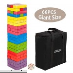 JOYMOR 66PCS Extra Larger and Taller  Build to Over 6.5 feet Wooden Toppling Tower & Giant Stack Tumbling Timbers Game with 1 Dice Set Canvas Bag for Adult Kids Family  B07MNM2PXT